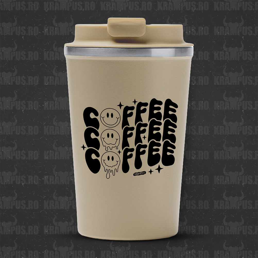 Termos Cafea Inox, 450ml, Crem Mat – Coffee Trio Retro Smiley