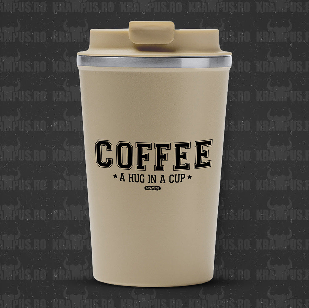 Termos Cafea Inox, 450ml, Crem Mat – Coffee: A Hug in a Cup