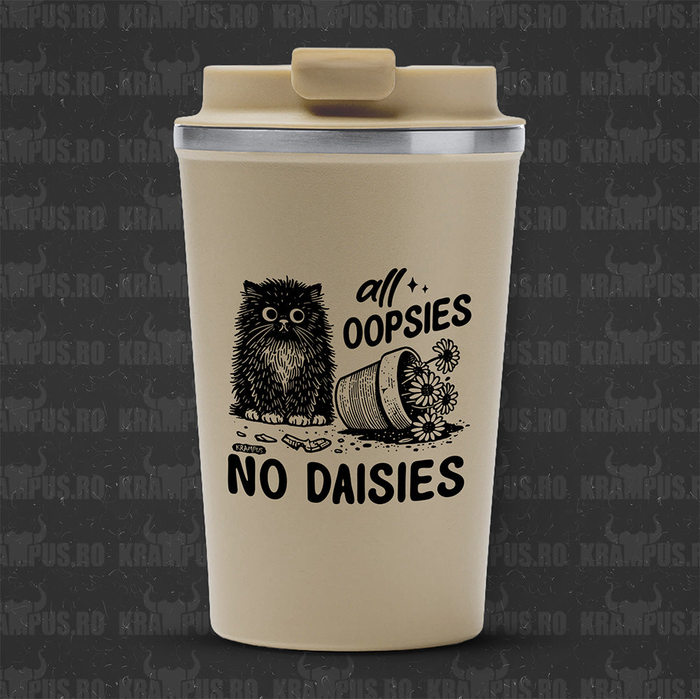 Termos Cafea Inox, 450ml, Crem Mat – All Oopsies No Daisies Cat