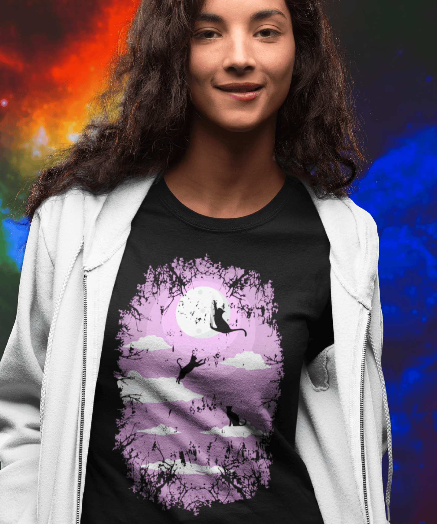 Pisici In Cer și pe Lună, Cadou Pentru Iubitorii de Feline si Pisici Tricou Unisex