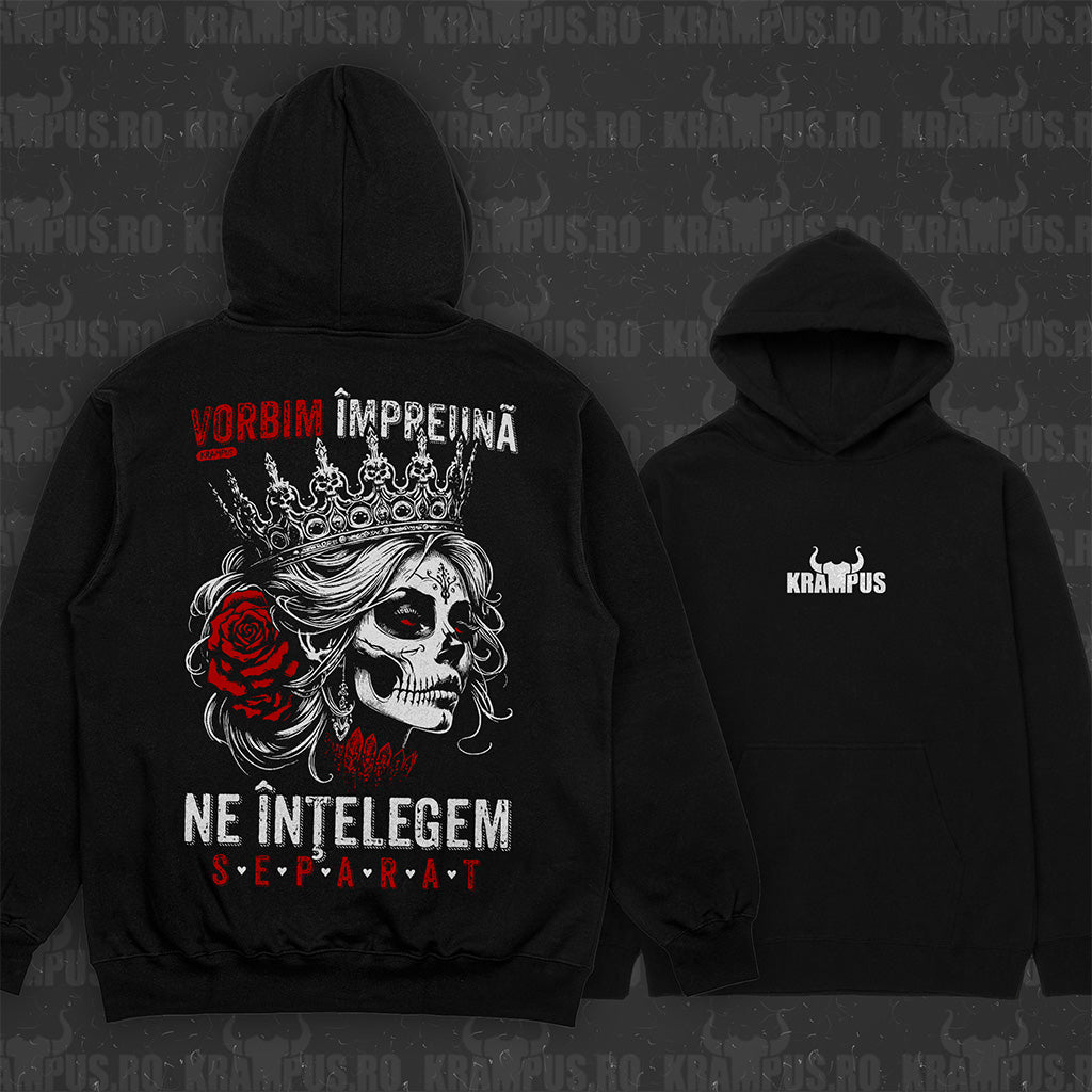 Hanorac Negru Unisex Vorbim Împreună, Ne Înțelegem Separat