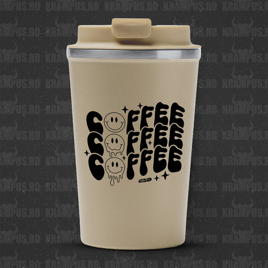 Termos Cafea Inox, 450ml, Crem Mat – Coffee Trio Retro Smiley