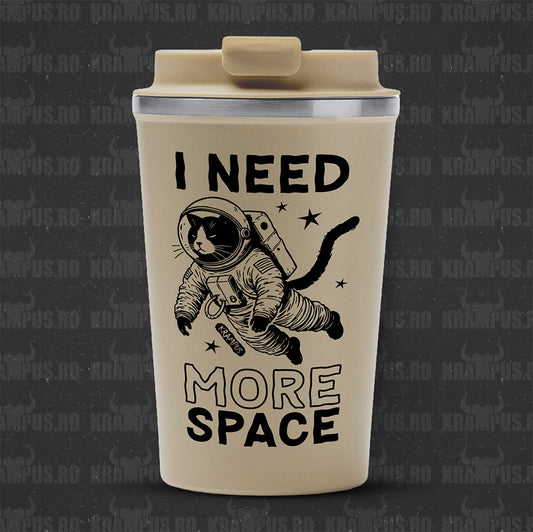 Termos Cafea Inox, 450ml, Crem Mat – I Need More Space Cat Astronaut