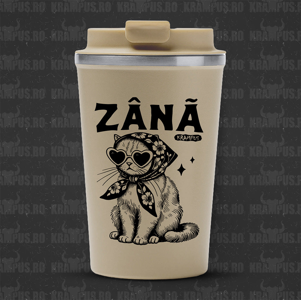 Termos Cafea Inox, 450ml, Crem Mat – Zână (Cat Diva Retro Style)