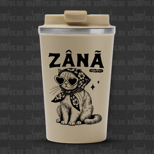 Termos Cafea Inox, 450ml, Crem Mat – Zână (Cat Diva Retro Style)