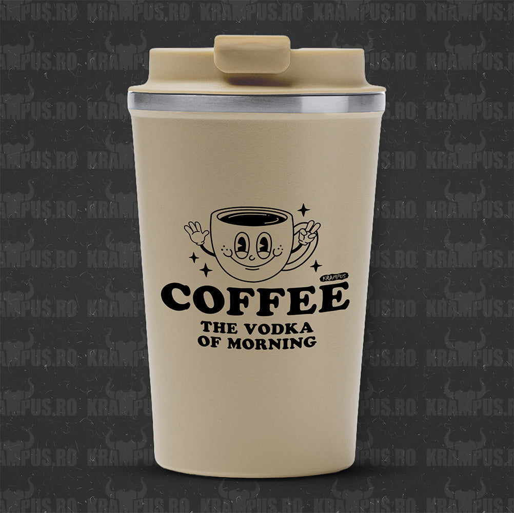 Termos Cafea Inox, 450ml, Crem Mat – Coffee: The Vodka of the Morning