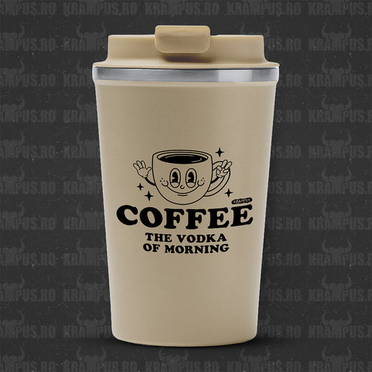 Termos Cafea Inox, 450ml, Crem Mat – Coffee: The Vodka of the Morning