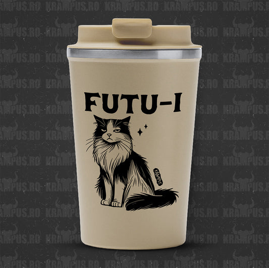Termos Cafea Inox, 450ml, Crem Mat – Pisică Judecătoare: Futu-i