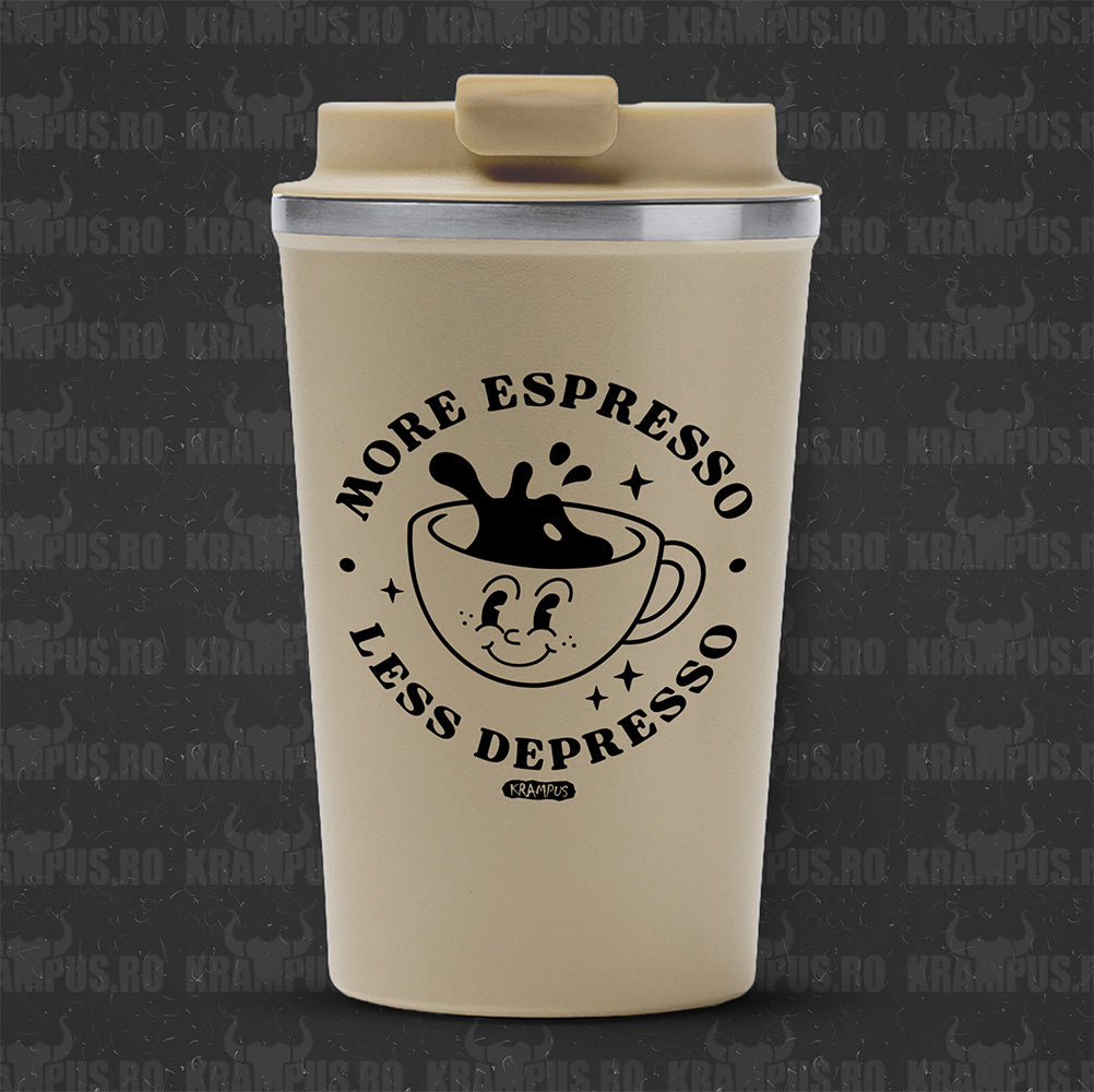 Termos Cafea Inox, 450ml, Crem Mat – More Espresso Less Depresso