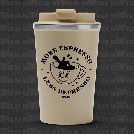 Termos Cafea Inox, 450ml, Crem Mat – More Espresso Less Depresso