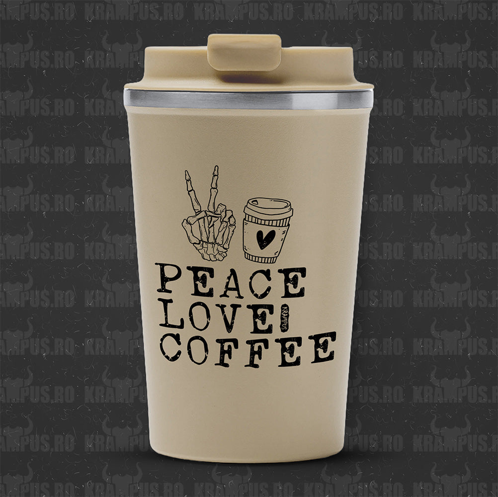 Termos Cafea Inox, 450ml, Crem Mat – Peace Love Coffee Skeleton
