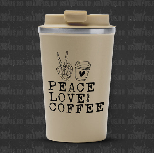 Termos Cafea Inox, 450ml, Crem Mat – Peace Love Coffee Skeleton