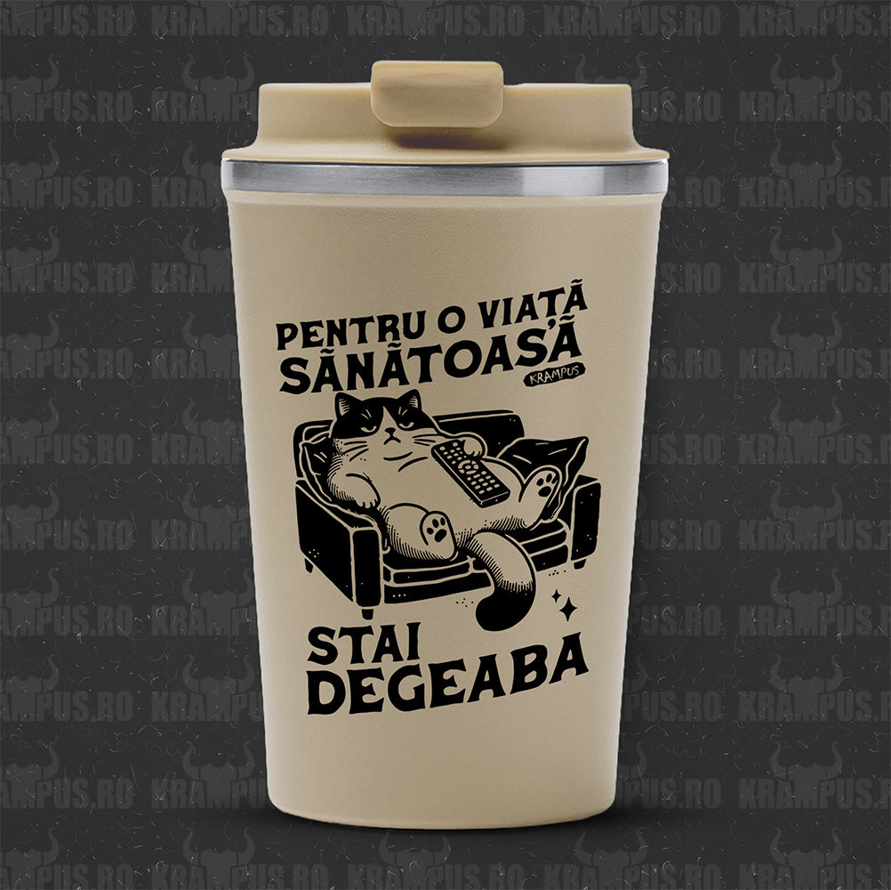 Termos Cafea Inox, 450ml, Crem Mat – Pentru o viață sănătoasă stai degeaba