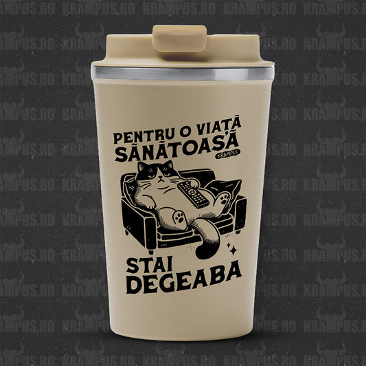 Termos Cafea Inox, 450ml, Crem Mat – Pentru o viață sănătoasă stai degeaba