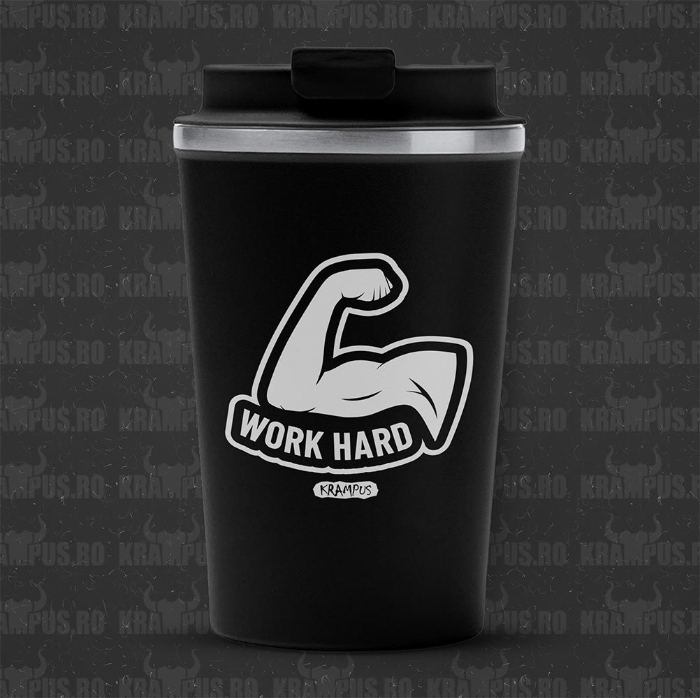 Termos Cafea Inox, 450ml, Negru Mat – Work Hard Motivation Edition