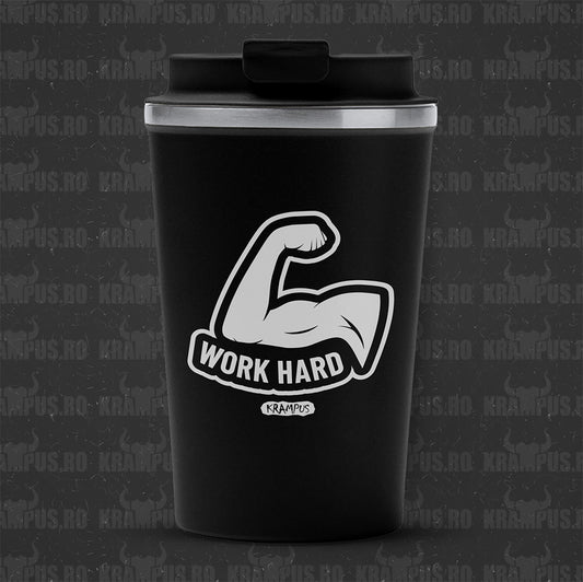 Termos Cafea Inox, 450ml, Negru Mat – Work Hard Motivation Edition