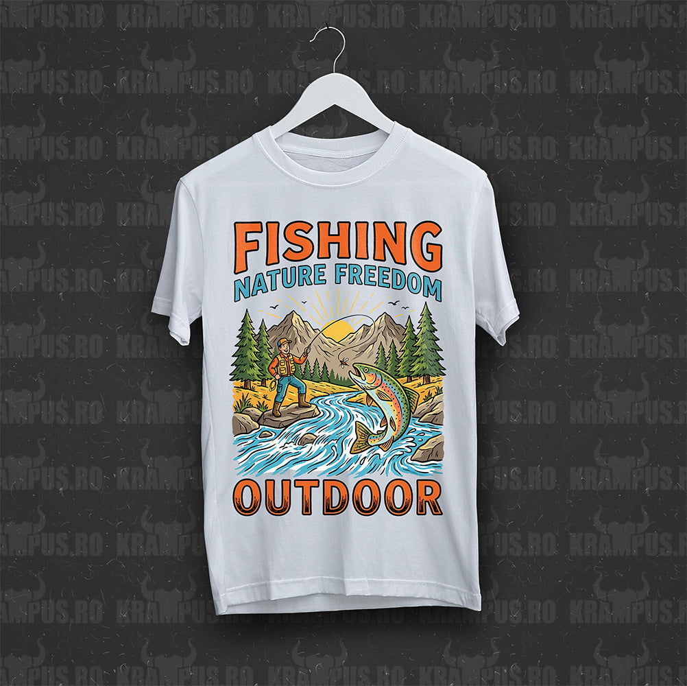 Tricou Alb Fishing Nature Freedom Outdoor