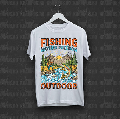 Tricou Alb Fishing Nature Freedom Outdoor