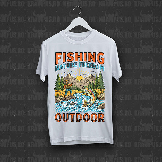 Tricou Alb Fishing Nature Freedom Outdoor