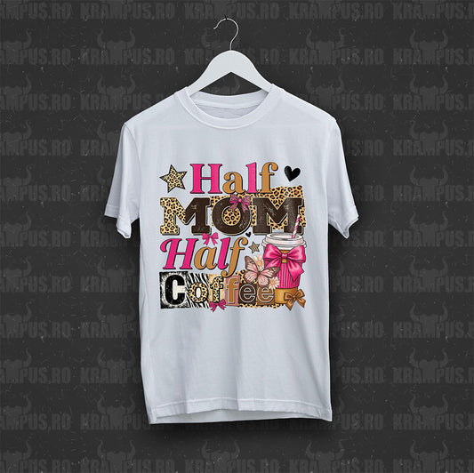 Tricou Alb Half Mom Half Coffee Leopard Print