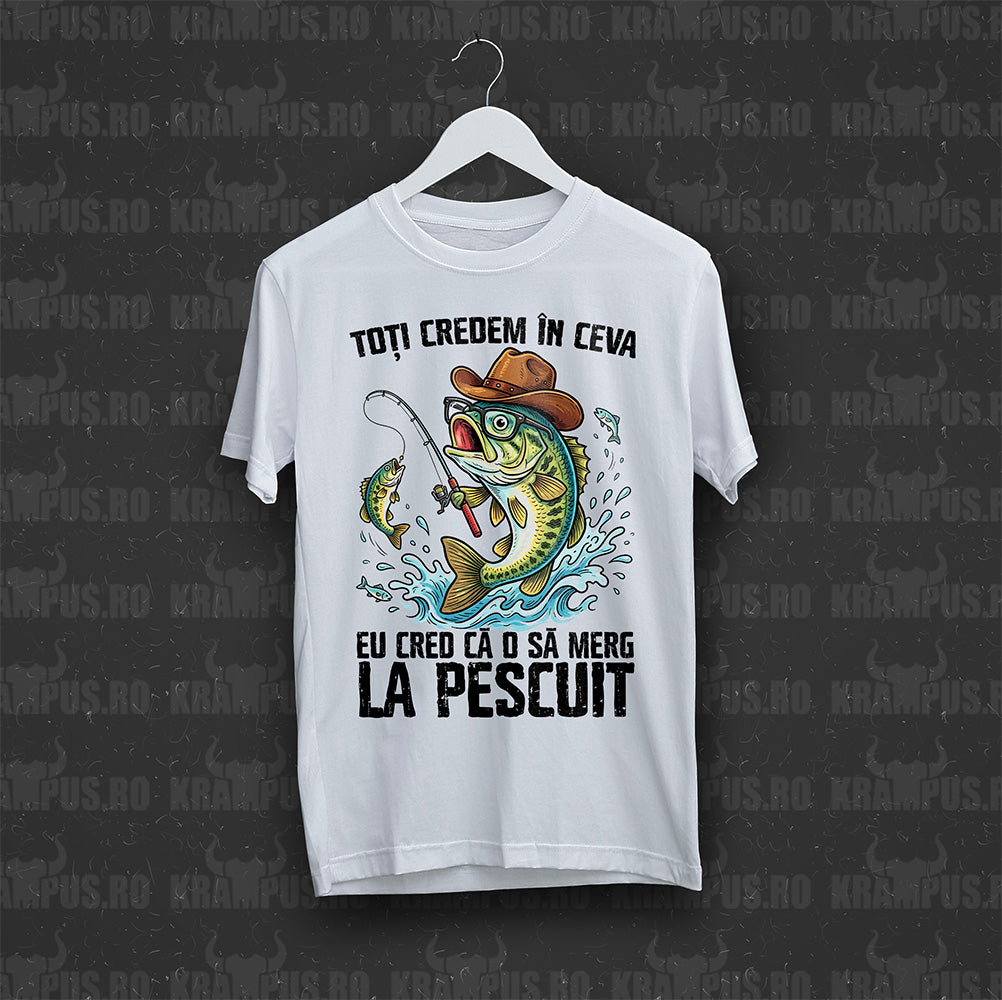 Tricou Alb Merg La Pescuit