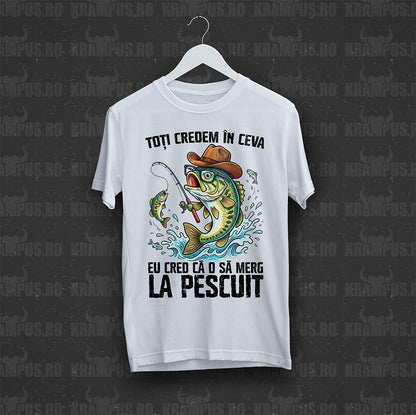 Tricou Alb Merg La Pescuit