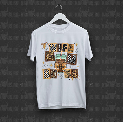 Tricou Alb Wife Mom Boss Brown