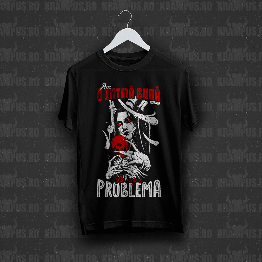 Tricou Negru Unisex Am o Inimă Bună, La Cap e Problema