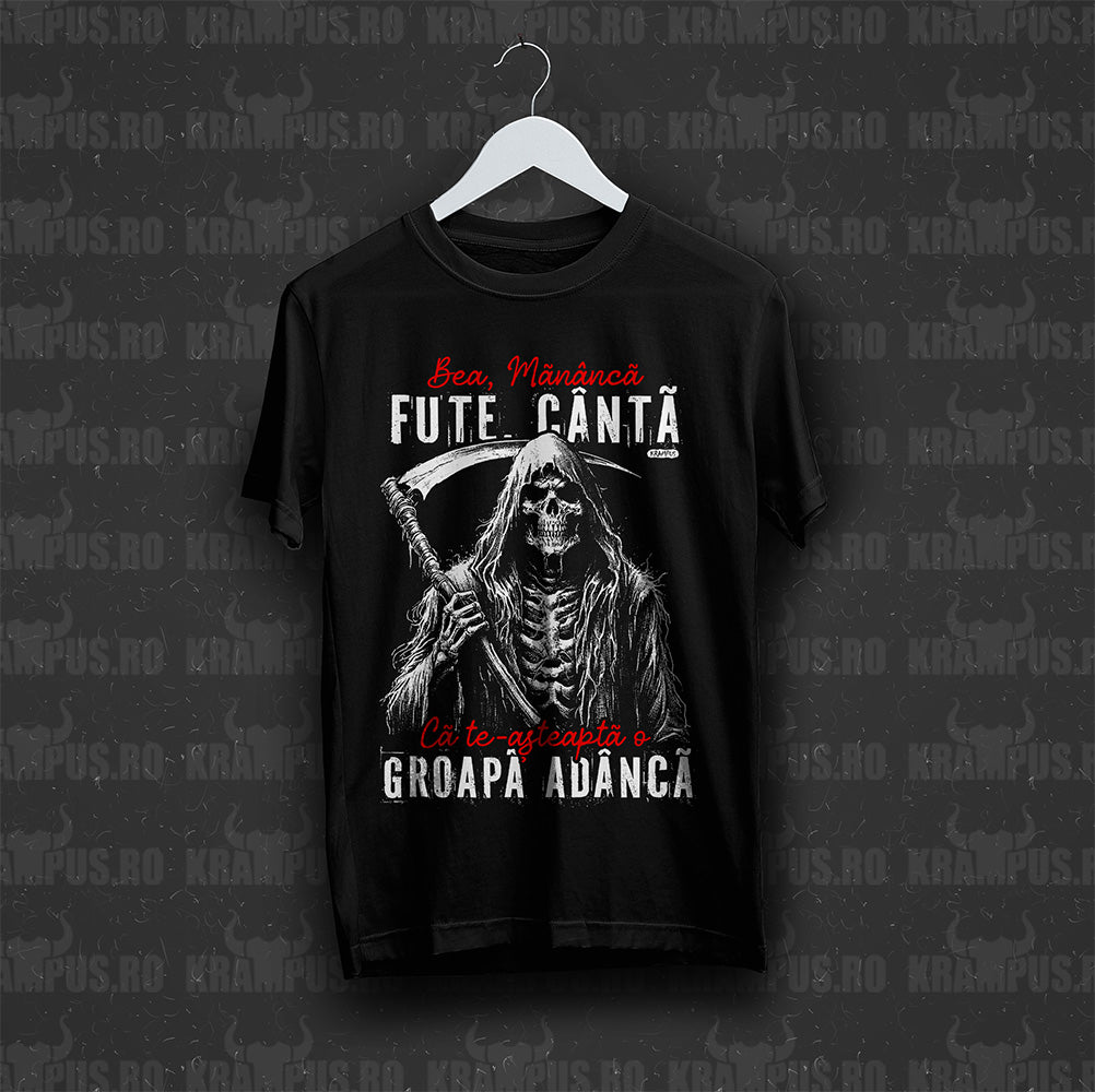 Tricou Negru Unisex Bea, Mananca, Fute, Canta