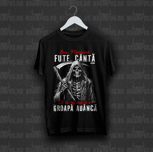 Tricou Negru Unisex Bea, Mananca, Fute, Canta