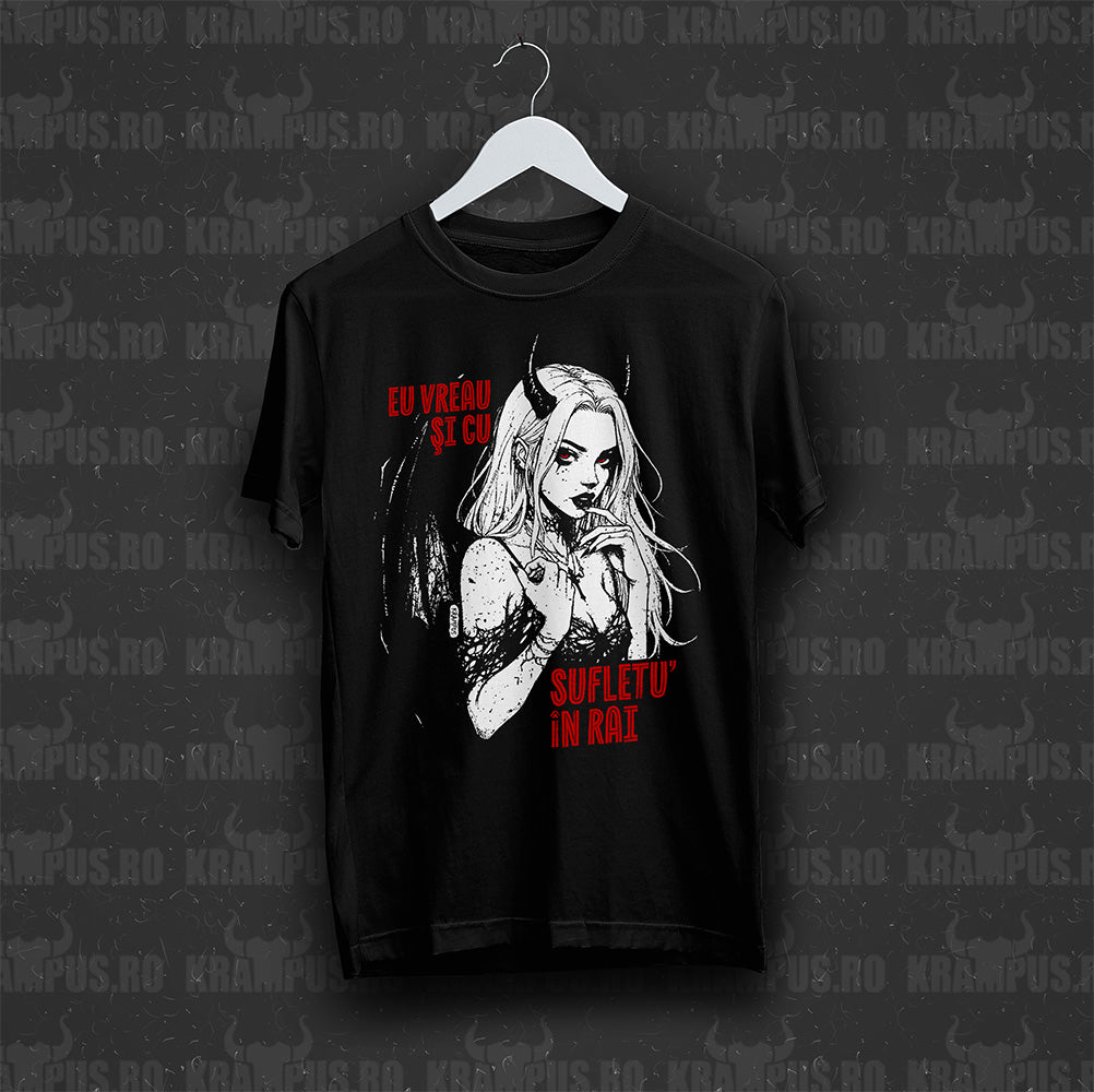 Tricou Negru Unisex Eu Vreau și cu Sufletu' în Rai