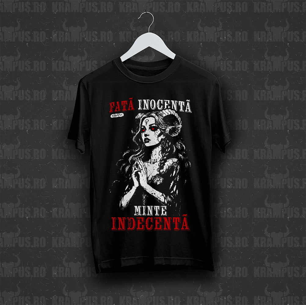 Tricou Negru Unisex Fată Inocentă, Minte Indecentă