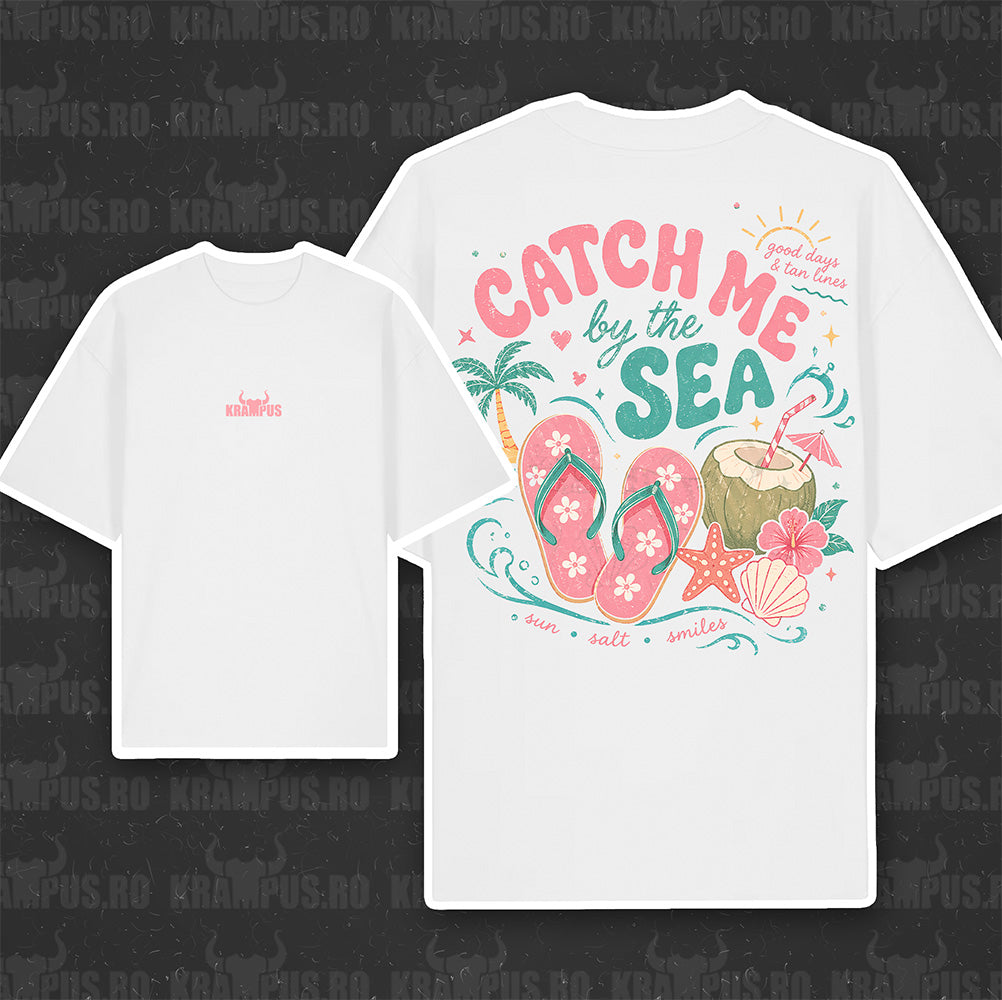 Tricou Oversize Alb Catch Me By The Sea